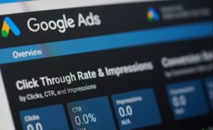 Google Ads dashboard showing overview metrics like click-through rate (CTR), impressions, and campaign performance, highlighting digital advertising challenges for enterprise brands.