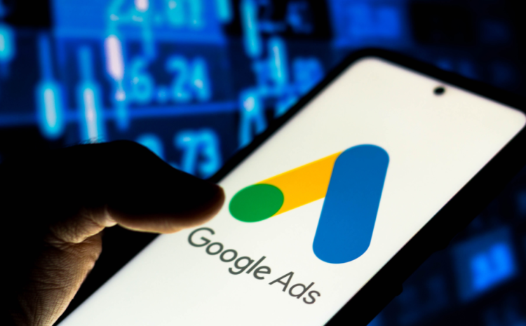 google ads logo displayed on mobile with campaign data background